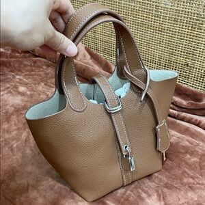 Mini Caramel Vegan Leather Tote Bag